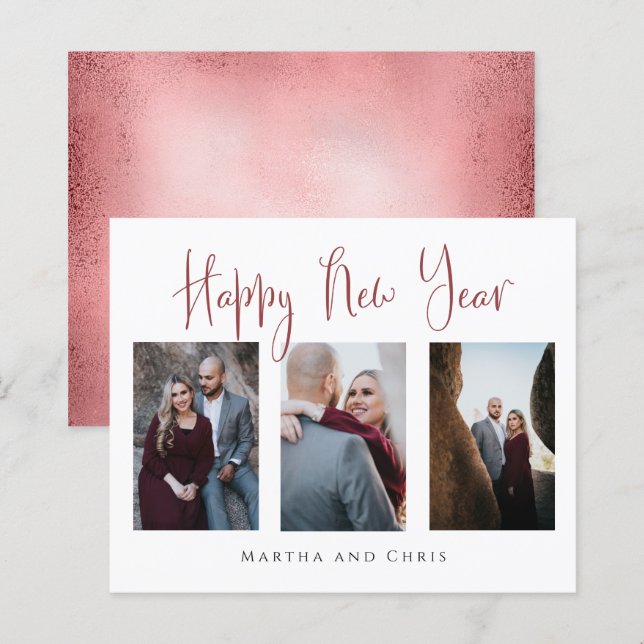 Budget Elegant Happy New Year Rose Gold Photo (Front/Back)