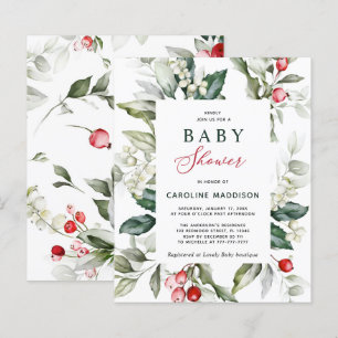 Budget Elegant Holly Greenery Baby Shower Flyer