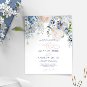Budget Elegant Hydrangea & Rose Wedding Invitation