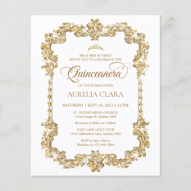 BUDGET Elegant Ivory White Gold Tiara Quinceanera (Front)