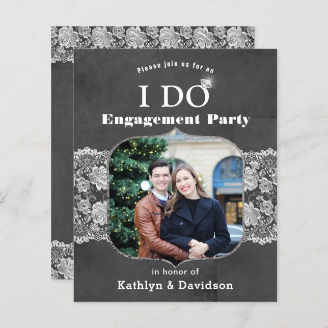 BUDGET Elegant Lace I DO Engagement Invitation (Front/Back)
