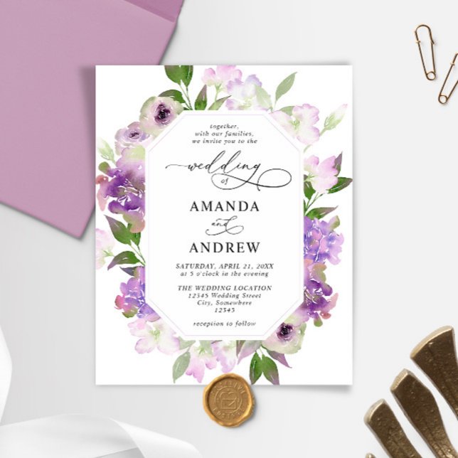 Budget Elegant Lilac Flowers Wedding Invitation (Creator Uploaded)