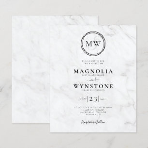 Budget Elegant Marble Monogram Wedding Invitation