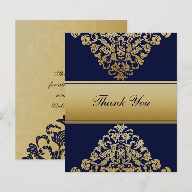 Budget Elegant Marine Mariage or Carte de remercie (Devant / Derrière)