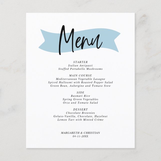 Budget Elegant Minimalist Wedding Menu (Front)