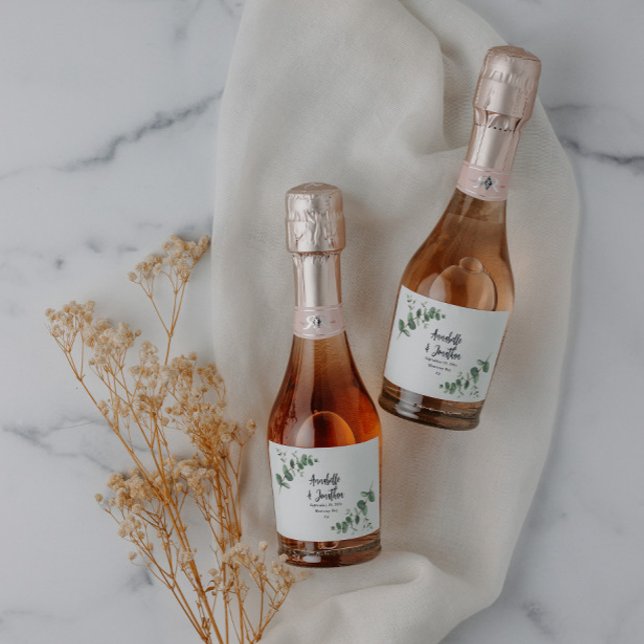 Budget elegant modern eucalyptus botanical wedding sparkling wine label (Creator Uploaded)