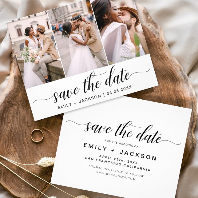 Budget Elegant Modern Save the Date 3 Photo  (Creator Uploaded)