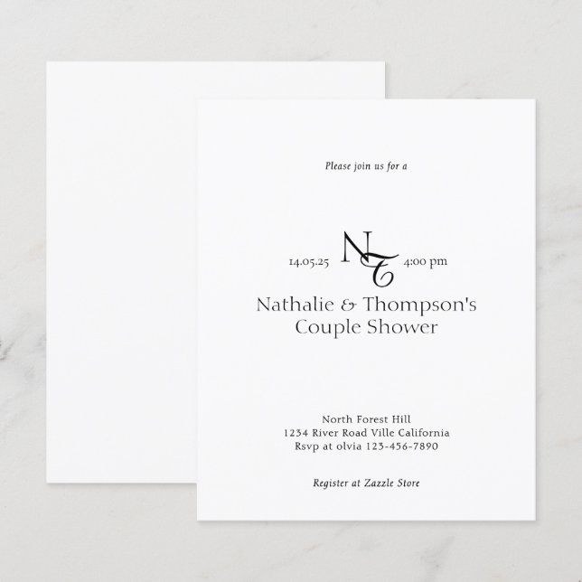 BUDGET Elegant Monogram Couple Shower Bridal (Front/Back)