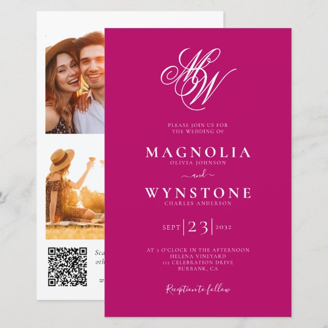 Budget Elegant Monogram QR Code Wedding Invitation (Front/Back)