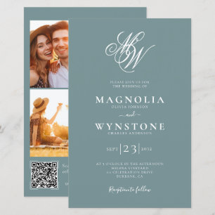 Budget Elegant Monogram QR Code Wedding Invitation