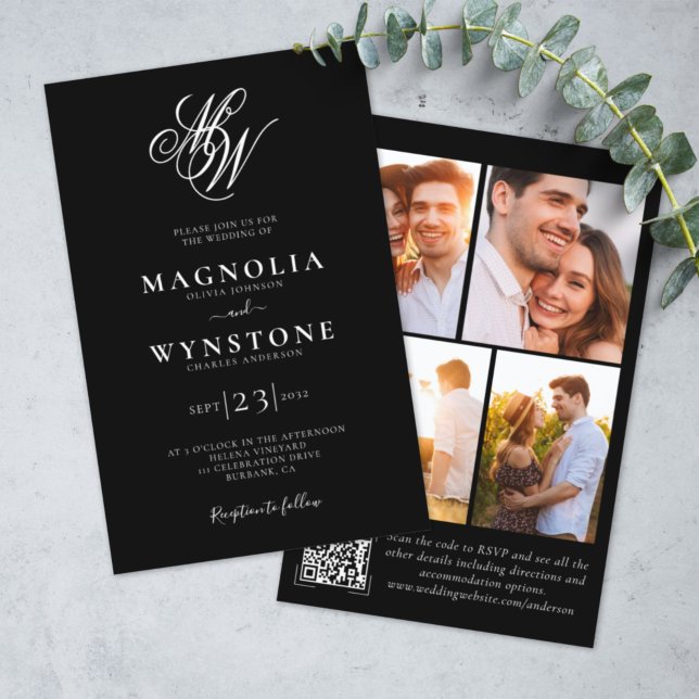 Budget Elegant Monogram QR Code Wedding Invitation (Creator Uploaded)