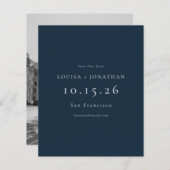 Budget Elegant Navy Photo Wedding Save The Date (Front/Back)