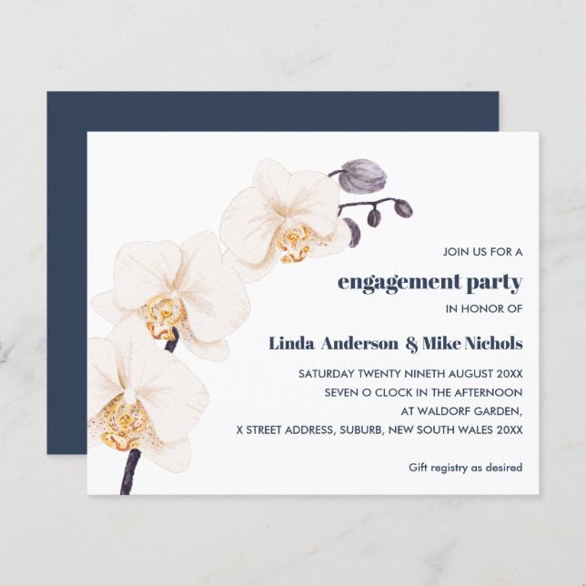 BUDGET Elegant Orchid Branch White Navy wedding (Front/Back)