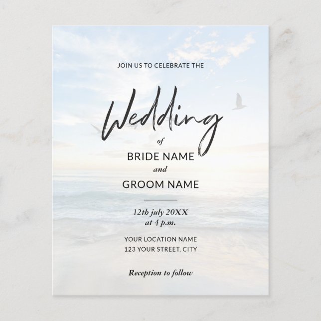 Budget Elegant Photo Beach Wedding Invitations Flyer (Front)