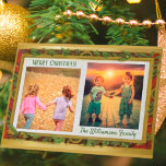 Budget Elegant Photo Collage Gold Merry Christmas Holiday Card<br><div class="desc">From the Charm Design Studio, a unique and wonderful Christmas frame for family photos on your special Christmas Card. The frame combines gold; green leaves and red -- with a touch of glitter -- to set it off. Room for two photos and several options for personalizing the card. If you'd...</div>