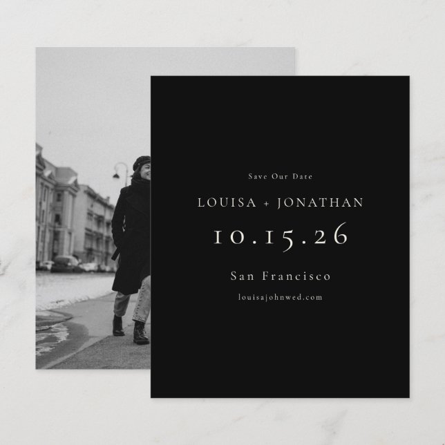 Budget Elegant  Photo Wedding Black Save The Date (Front/Back)