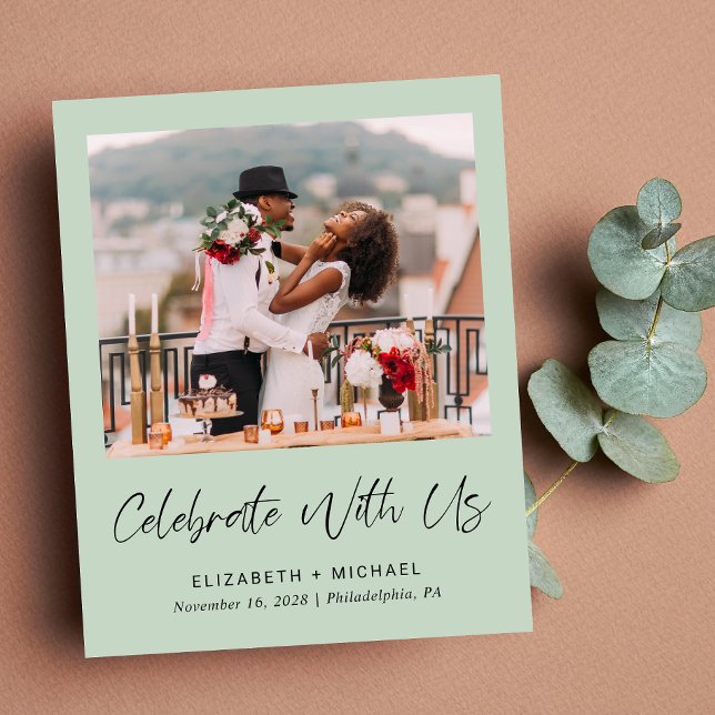 Budget Elegant Photo Wedding Reception Sage Invite (You said "I do" in an intimate ceremony - now it's time to share your joy with those you hold dear)
