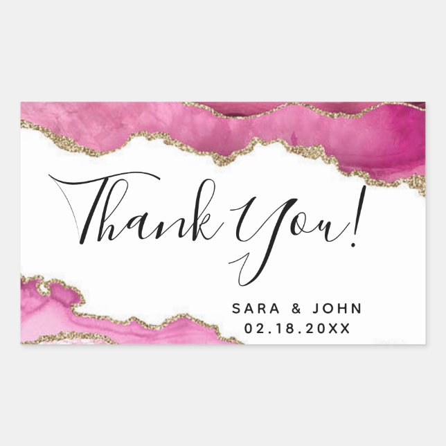Budget Elegant Pink Agate Thank You Sticker (Front)