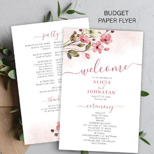 Budget elegant pink floral wedding program