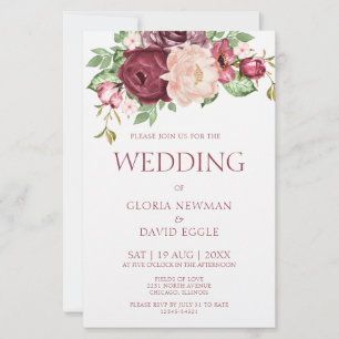 Budget Elegant Pink Marsala Wedding Invitation