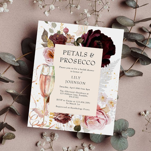 Budget Elegant Pink Petals Prosecco Bridal Shower Flyer (Creator Uploaded)