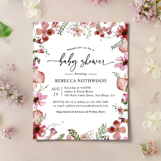 Budget Elegant Pink Red Baby Shower Invitation (Creator Uploaded)