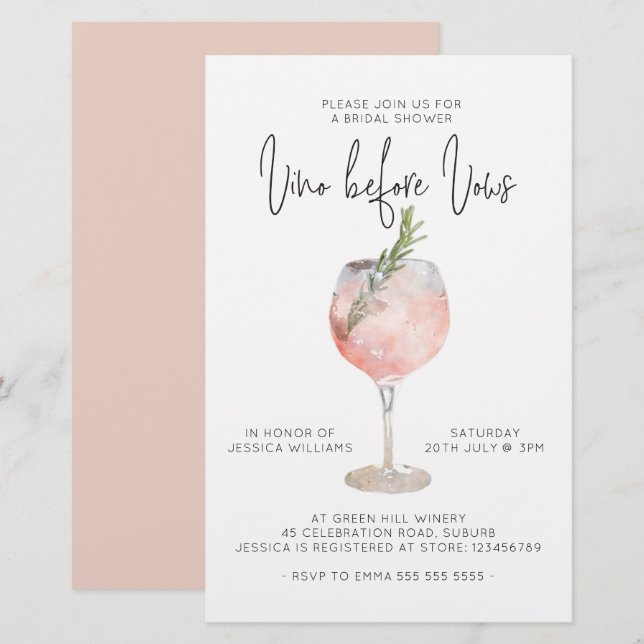 Budget Elegant Pink Vino Before Vows Bridal Shower (Front/Back)