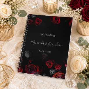 Budget Elegant Red Black Floral Wedding Planner Notebook