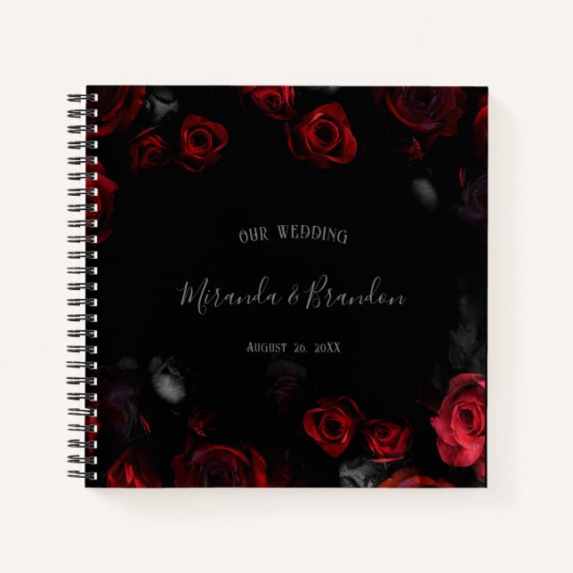 Budget Elegant Red Black Floral Wedding Planner Notebook (Front)