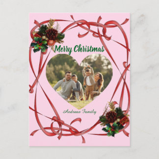 Budget Elegant Red Bow Christmas 3 Photo Postcard
