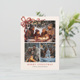 Budget Elegant Red Bow Christmas Four Photo Holida Holiday Card