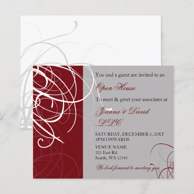 Budget Elegant Red Grey Corporate Party Invitation (Front/Back)