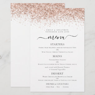 Budget Elegant Rose Gold Glitter Wedding Menu