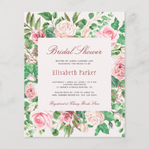 Budget elegant roses bridal shower invitation