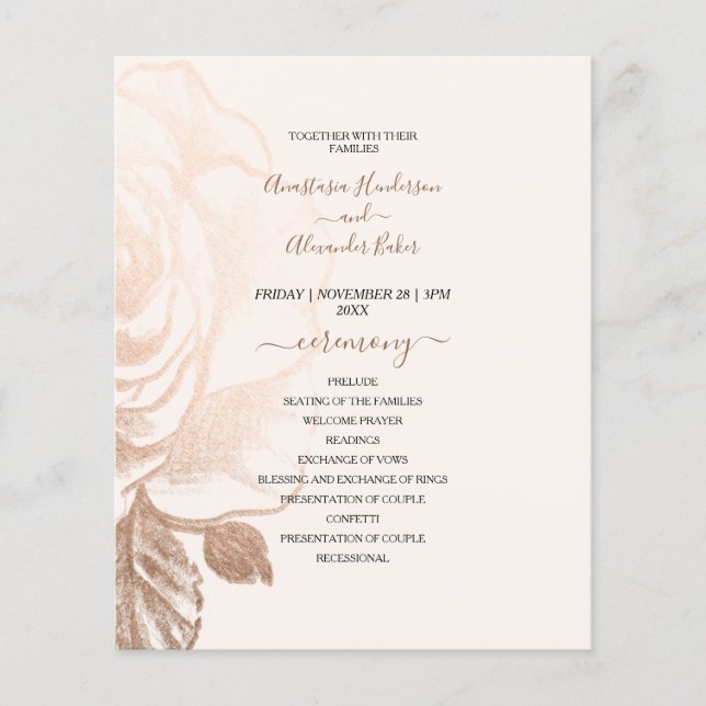 Budget Elegant Roses Wedding Program card. (Front)