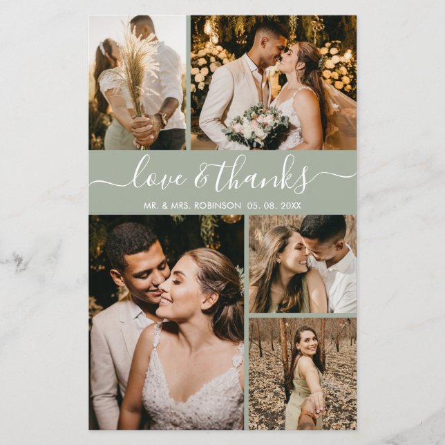 Budget Elegant Sage Photo Wedding Thank You Flyer (Front)
