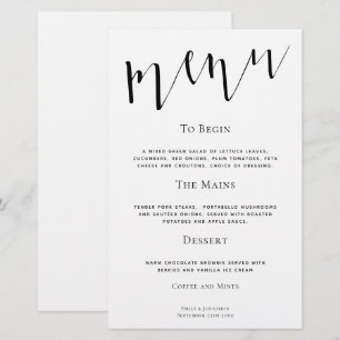 Budget Elegant Script Any Colour Wedding Menu