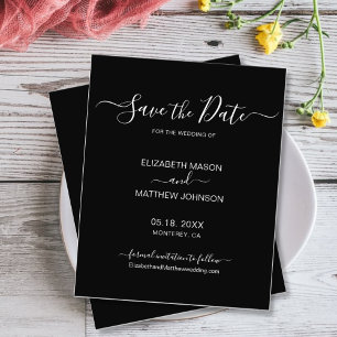 Budget Elegant Script Black White Save The Date Flyer