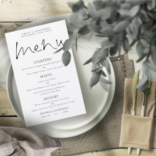Budget Elegant Script Black White Wedding Menu