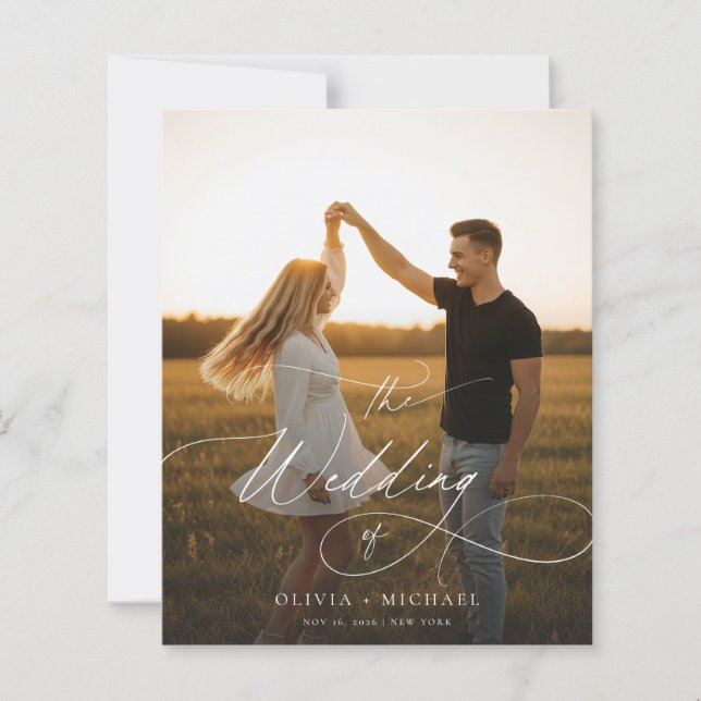 Budget Elegant Script Boho Photo Wedding Invites (Front)