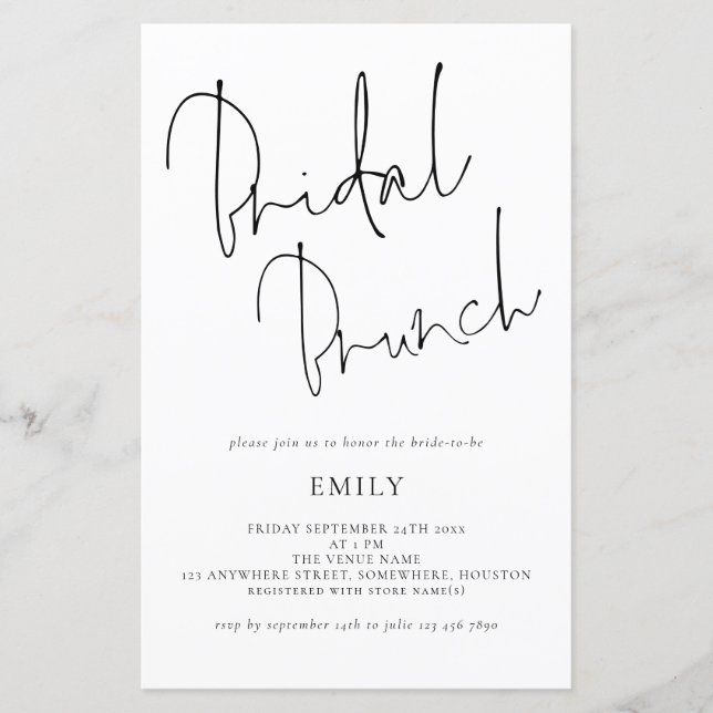 Budget Elegant Script Bridal Shower Brunch Invite (Front)