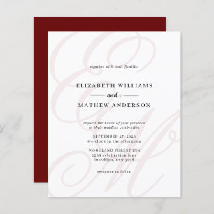 Budget Elegant Script  Burgundy Monogram Wedding