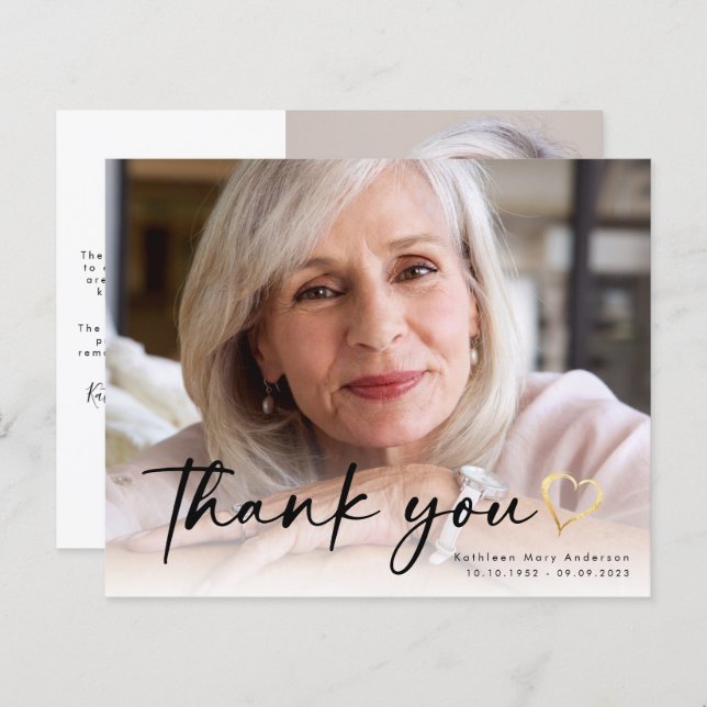 BUDGET Elegant Script Funeral Photo Thank You Card (Front/Back)