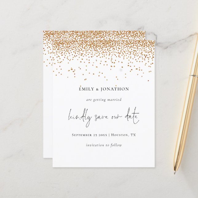 Budget Elegant Script Gold Glitter Save The Date (Front/Back In Situ)