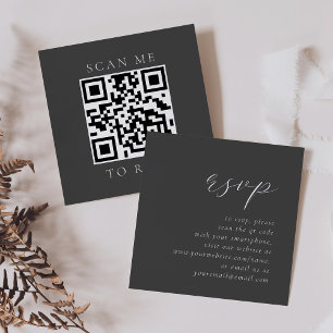 Budget Elegant Script Grey Wedding QR Code RSVP Enclosure Card