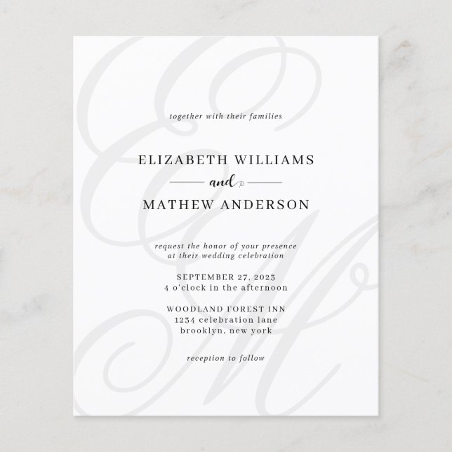 Budget Elegant Script Ivory White Monogram Wedding (Front)