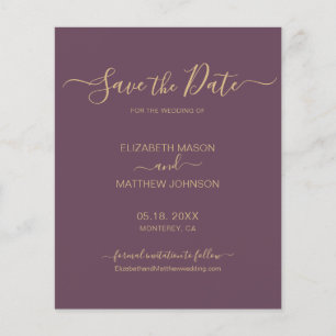 Budget Elegant Script Mauve and Gold Save The Date Flyer