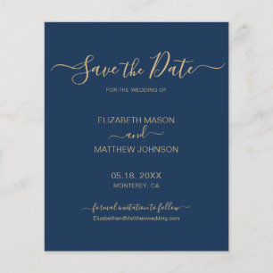 Budget Elegant Script Navy and Gold Save The Date Flyer