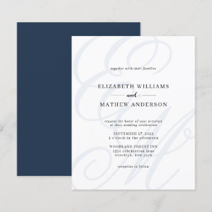 Budget Elegant Script  Navy Blue Monogram Wedding