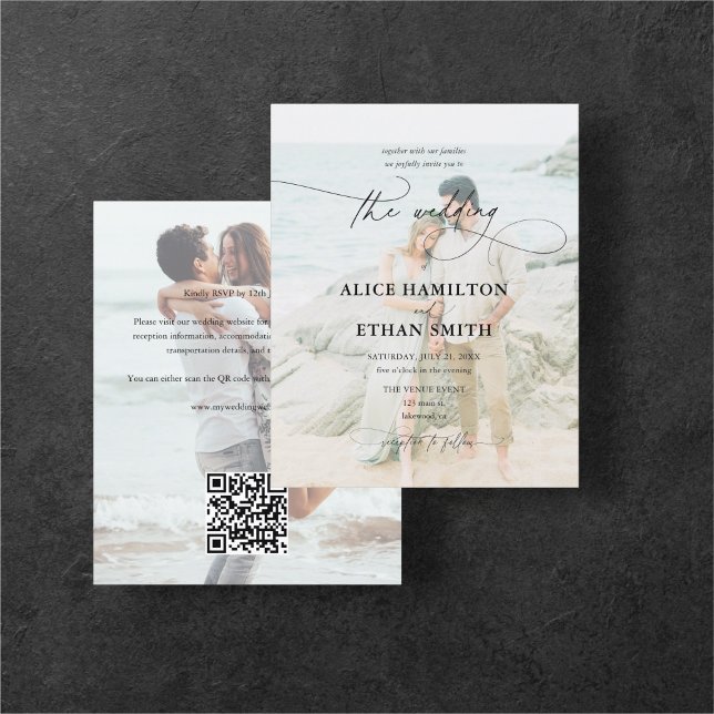 Budget Elegant Script Photo QR Code Wedding  Flyer (Creator Uploaded)